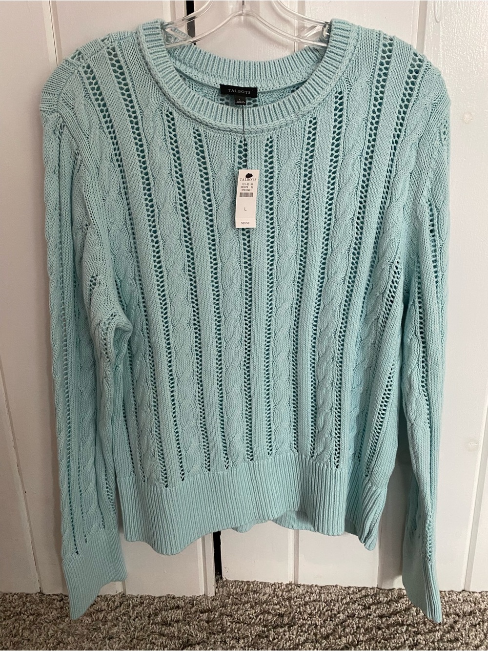 Talbots Women's Open-Knit Cable Crewneck Sweater - Seafoam New with tags